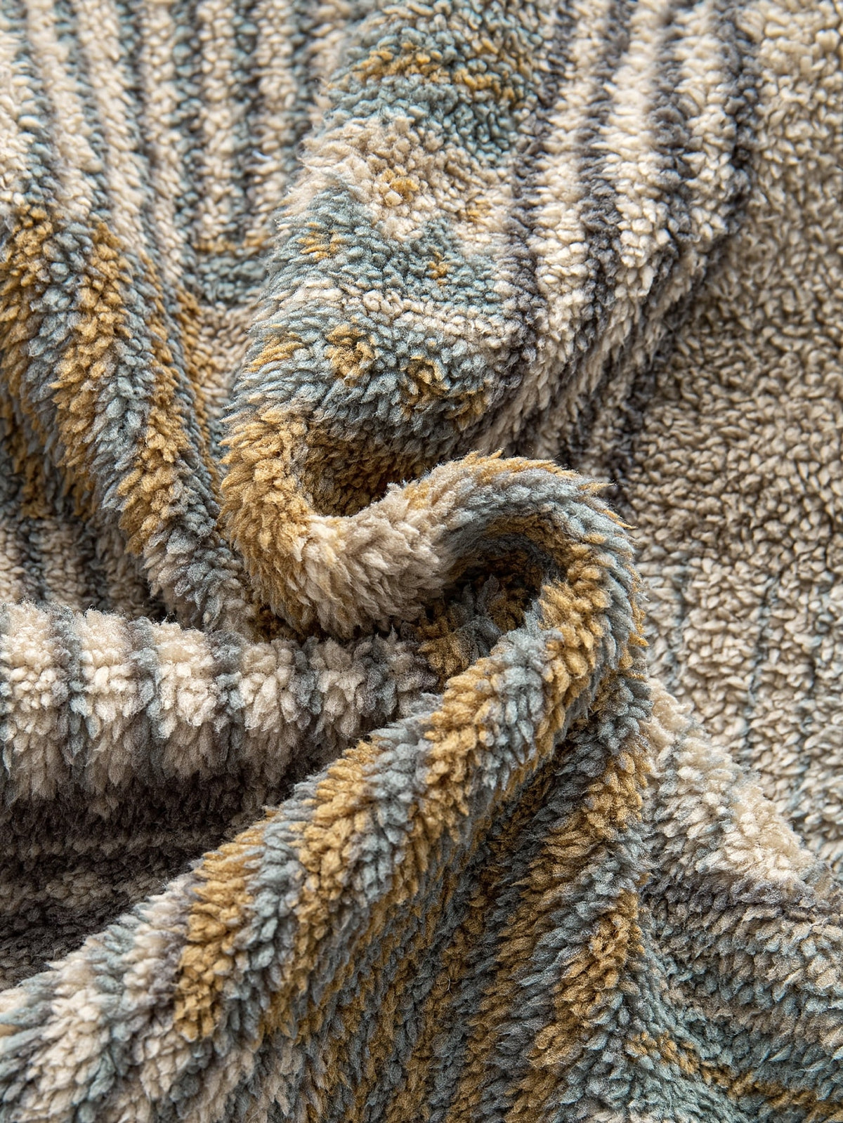 Emil – Bluza sherpa patchwork z kapturem i krótkim zamkiem – Oliwkowy patchwork (detal)