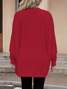 Freya – Ribbed Cocoon Batwing Cardigan – Red (detail)