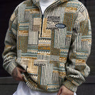 Emil – Bluza sherpa patchwork z kapturem i krótkim zamkiem – Oliwkowy patchwork