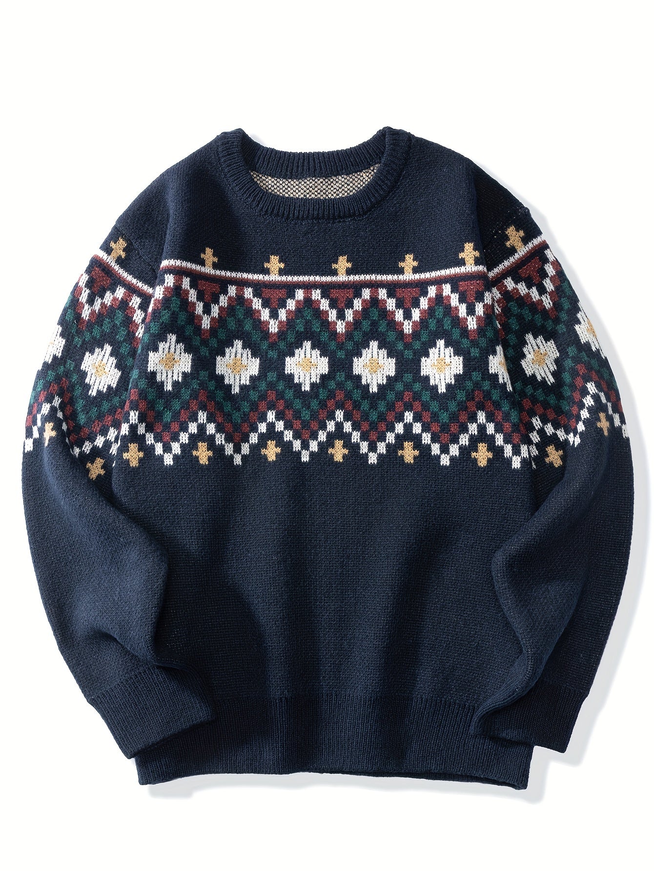 Witold – Męski sweter w norweski wzór – Granatowy (detal)