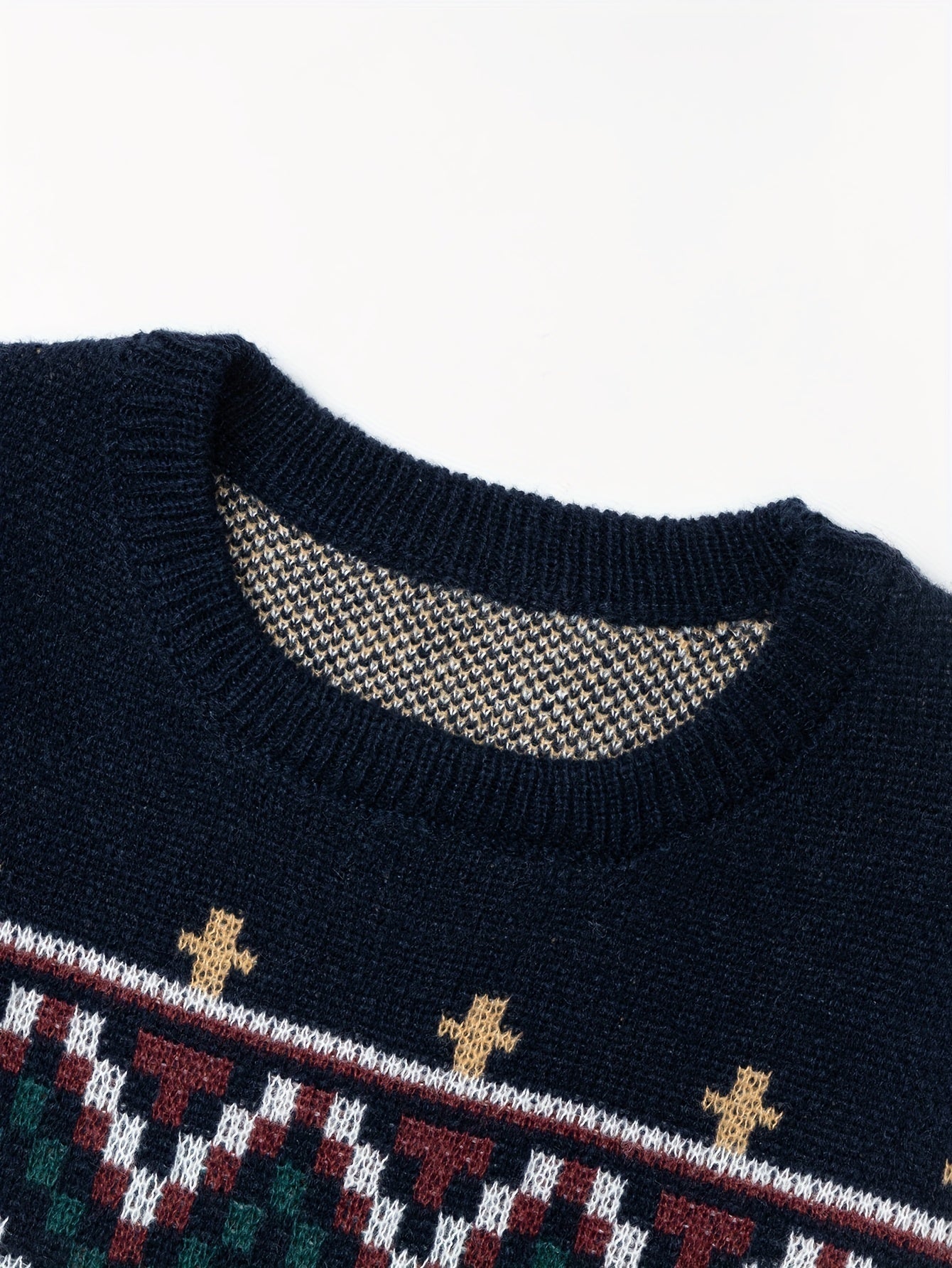 Witold – Męski sweter w norweski wzór – Granatowy (detal)