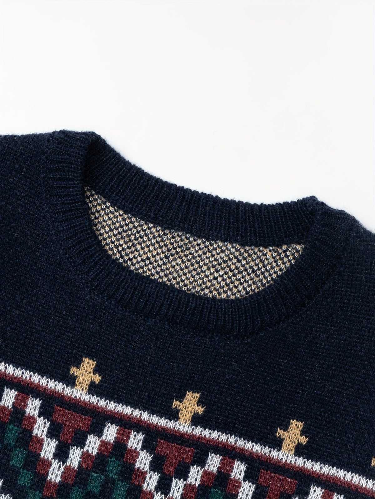 Witold – Męski sweter w norweski wzór – Granatowy (detal)