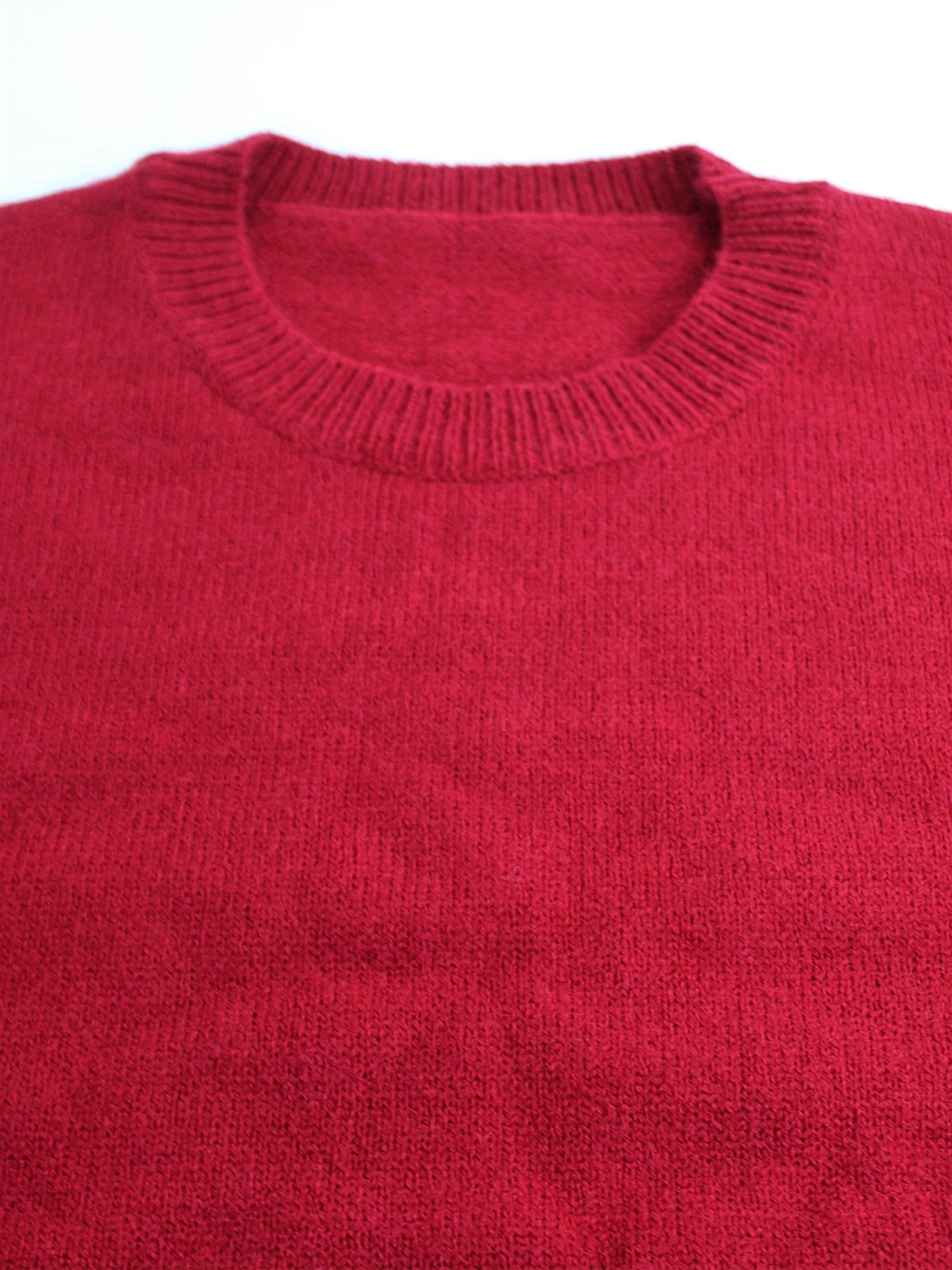 Dorota – Sweter z okrągłym dekoltem i mankietami w paski – Ceglasty (detal)