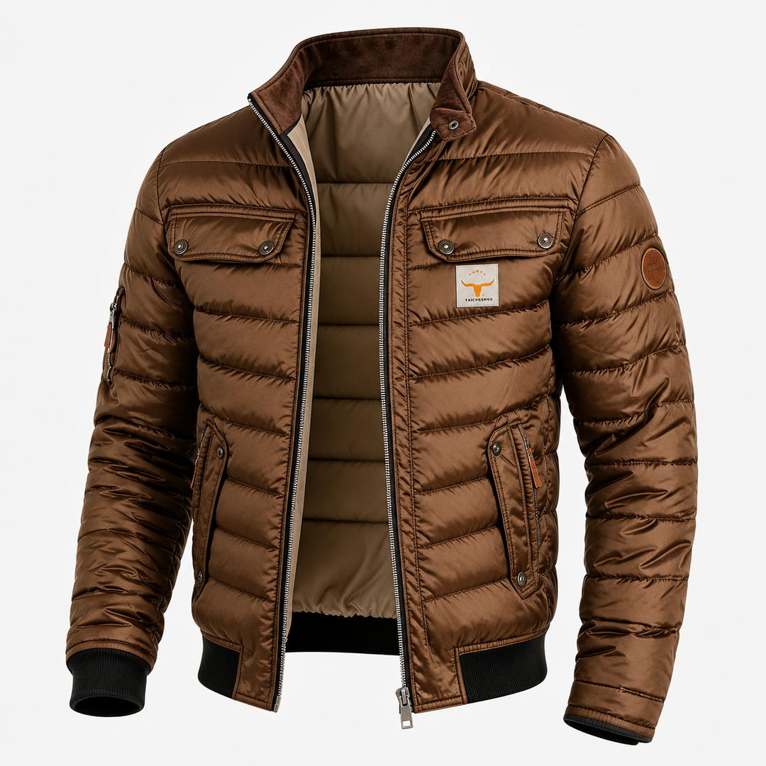 Krzysztof – Pikowana kurtka męska ze stójką – Brązowy