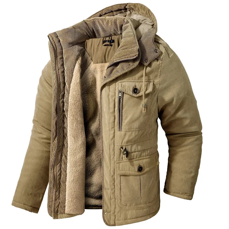 Grzegorz – Męska parka z kapturem na podszewce sherpa – Khaki