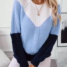 Paulina – Sweter colour-block w warkocze z rękawami raglanowymi – Niebiesko-granatowy