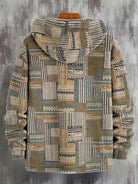 Emil – Bluza sherpa patchwork z kapturem i krótkim zamkiem – Oliwkowy patchwork (detal)
