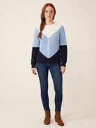 Paulina – Sweter colour-block w warkocze z rękawami raglanowymi – Niebiesko-granatowy