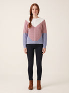 Paulina – Sweter colour-block w warkocze z rękawami raglanowymi – Różowo-niebieski